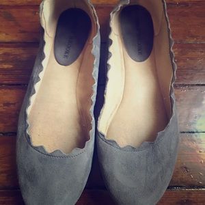 Gray suede scalloped ballet flats - never worn!